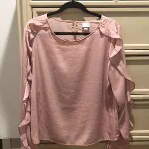 Pink flutter sleeve blouse size L